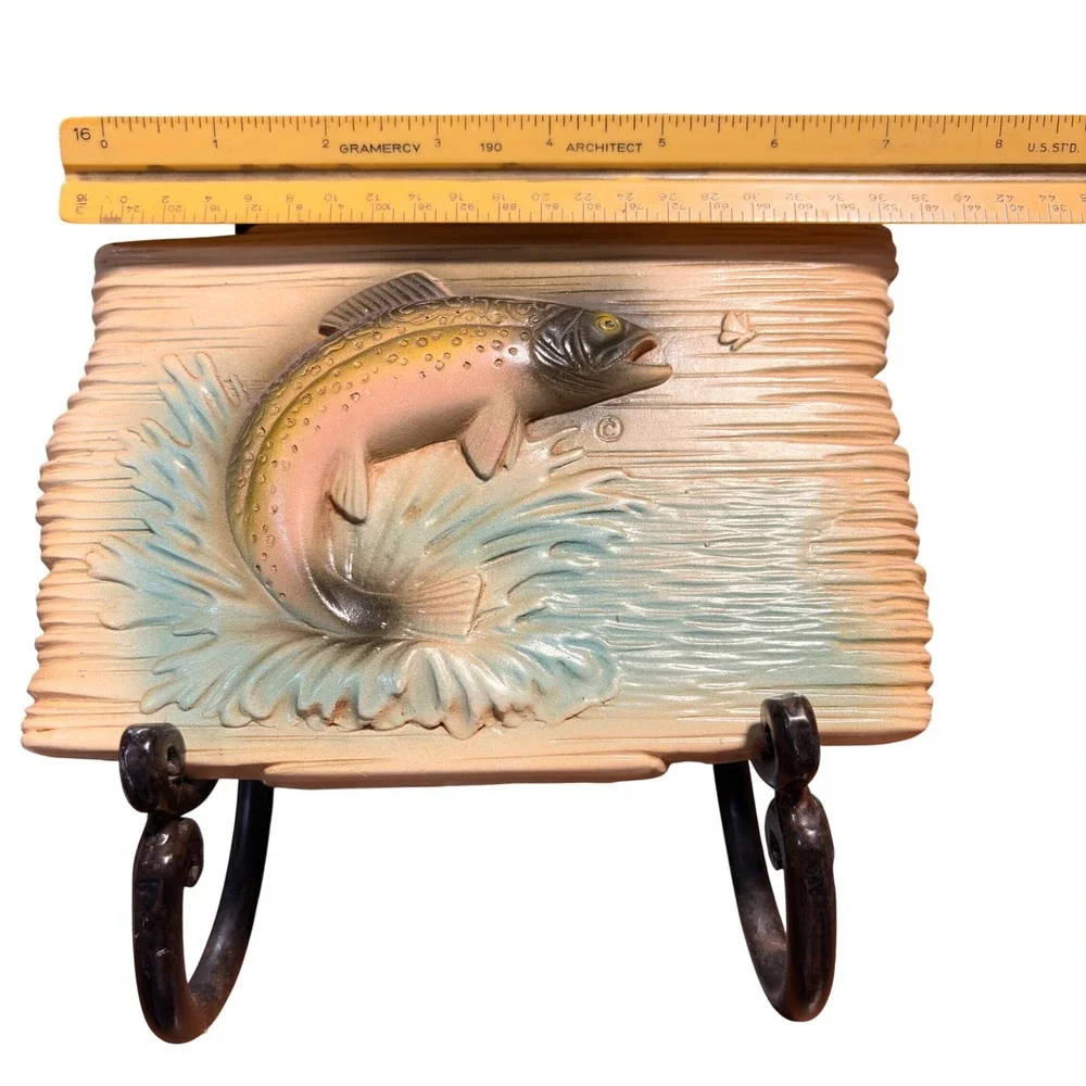 Vintage Orn-A-Craft Jumping Trout Fish 3D Relief Wall Plaque Rustic Cabin Decor